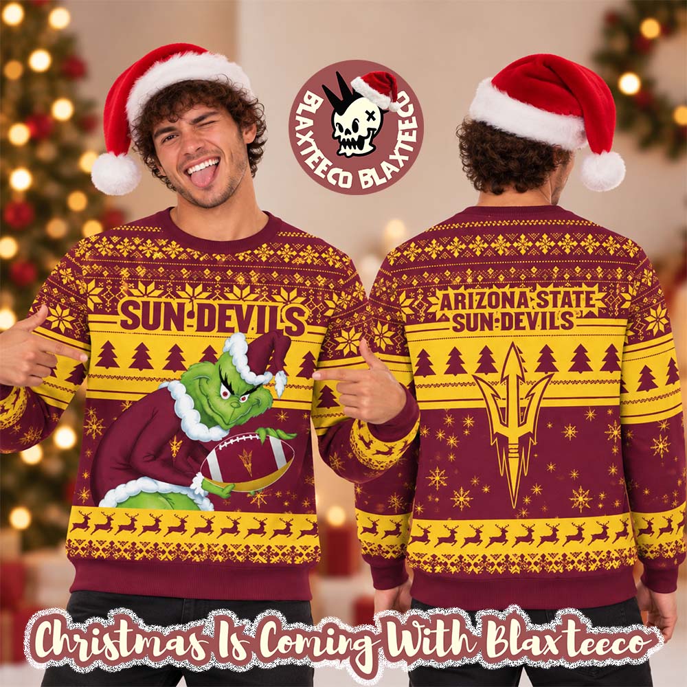 Arizona State Sun Devils NCAA Grinch Stole The Ball Festive 2026 Christmas Ugly Sweater