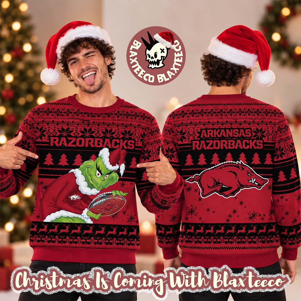 Arkansas Razorbacks NCAA Grinch Stole The Ball Festive 2026 Christmas Ugly Sweater