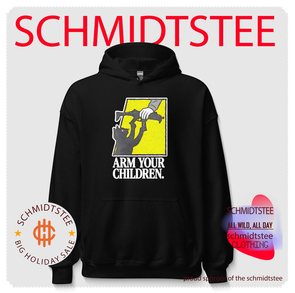 Arm Your Children Black Cat with Gun satire shirt