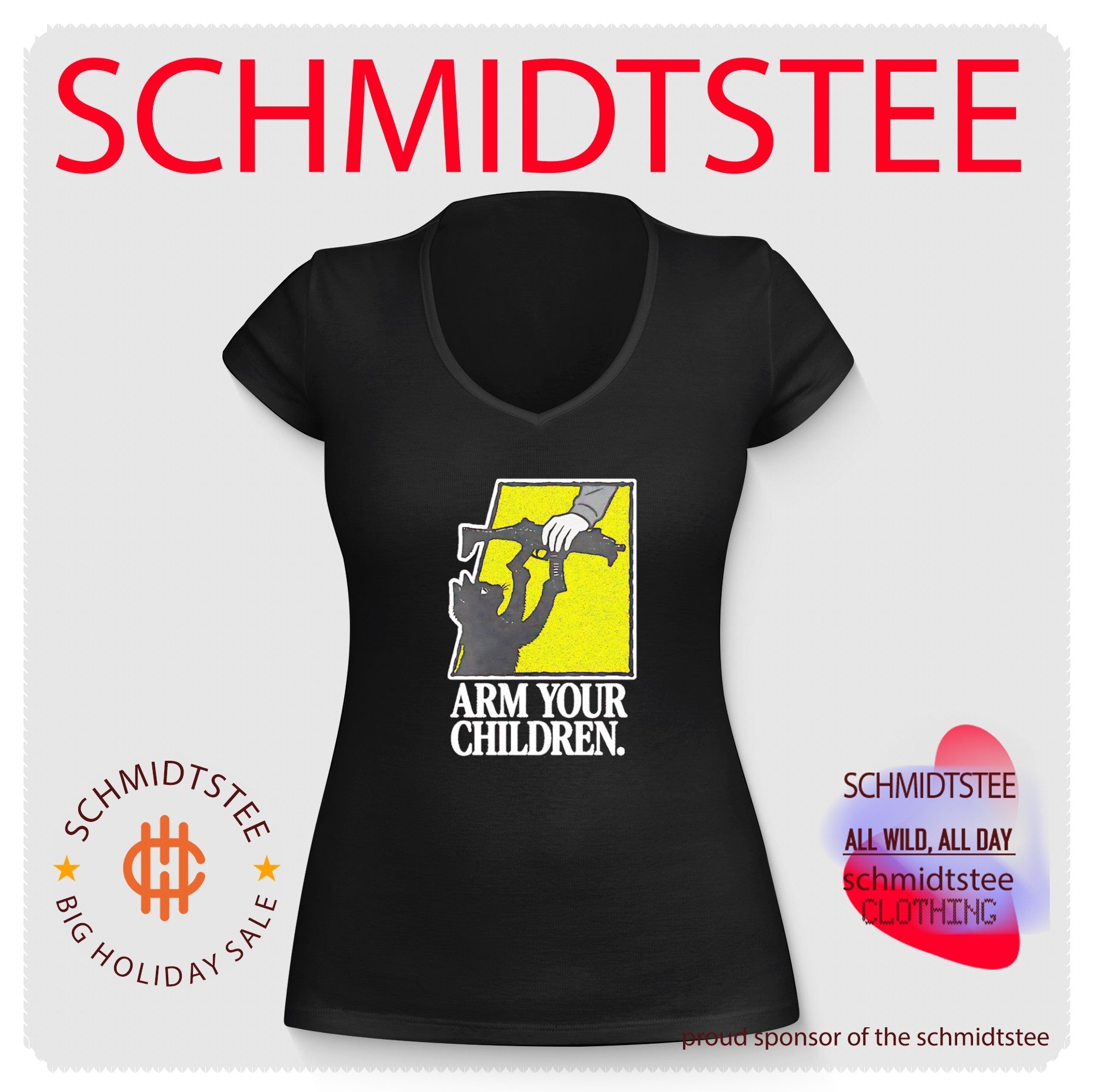 Arm Your Children Black Cat with Gun satire shirt