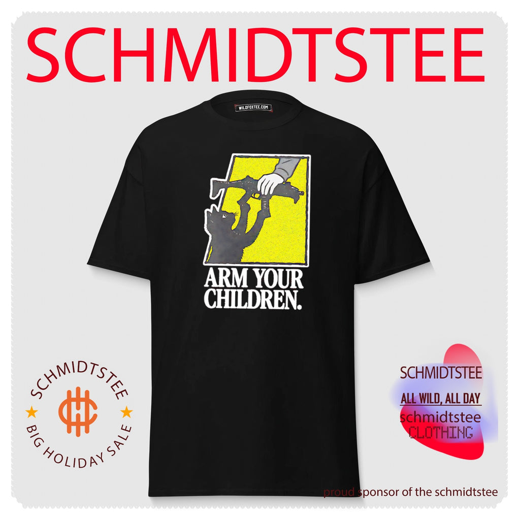 Arm Your Children Black Cat with Gun satire shirt