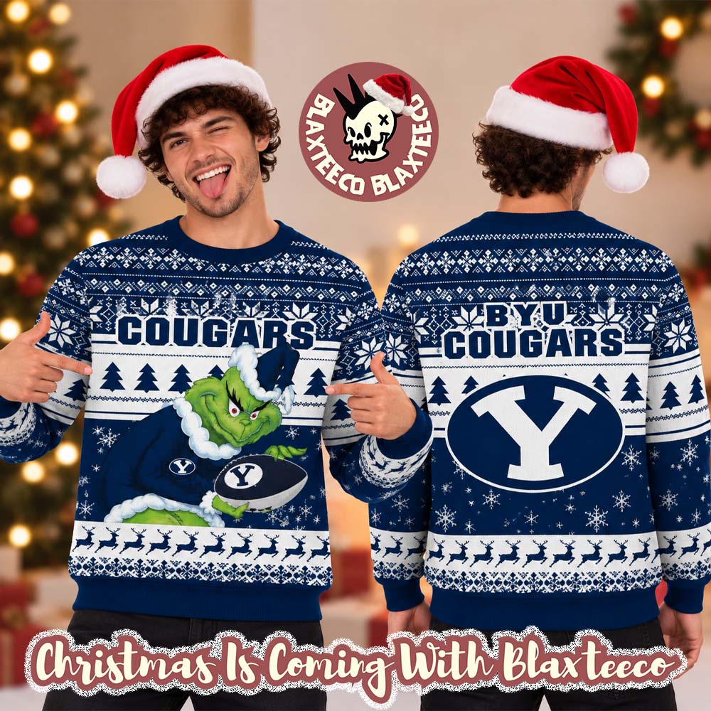 BYU Cougars NCAA Grinch Stole The Ball Festive 2026 Christmas Ugly Sweater