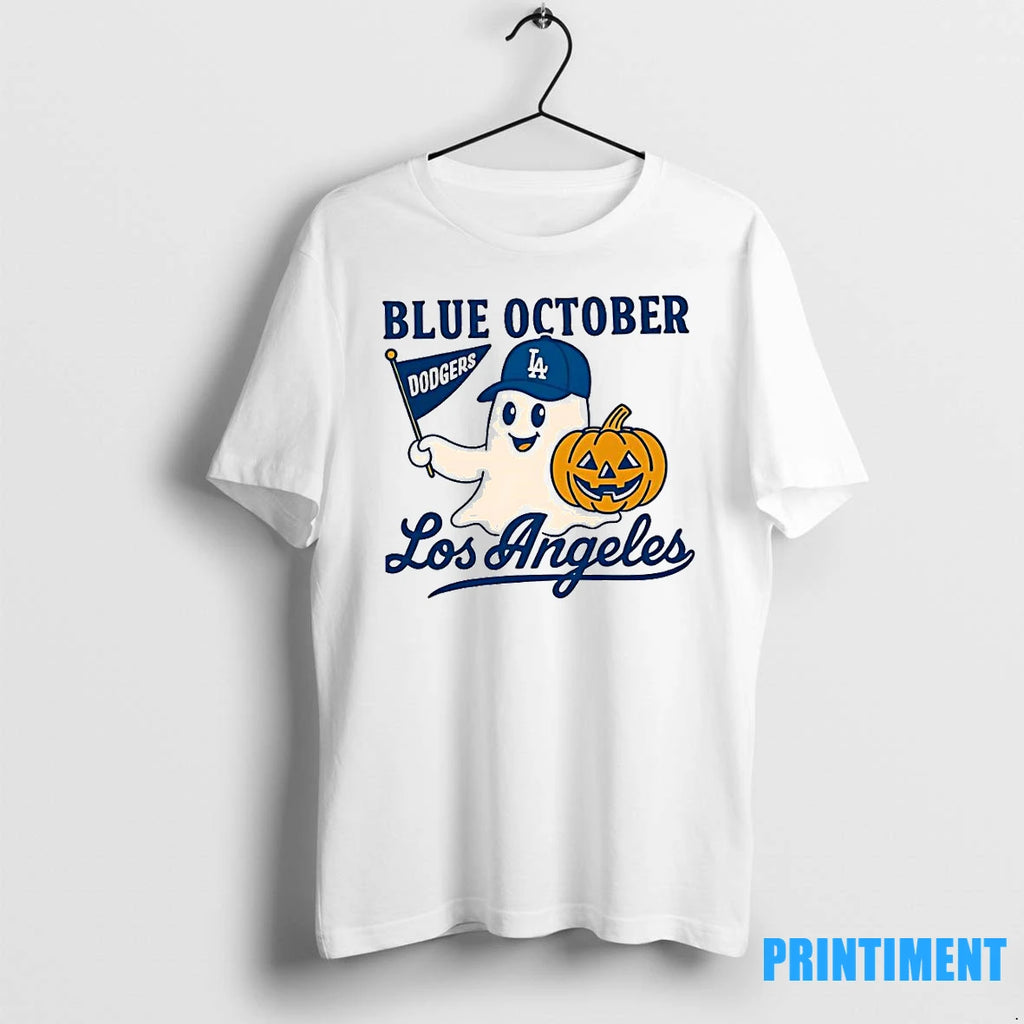 Best Blue October Ghost Dodgers Los Angeles Baseball Halloween Tshirts Sweater