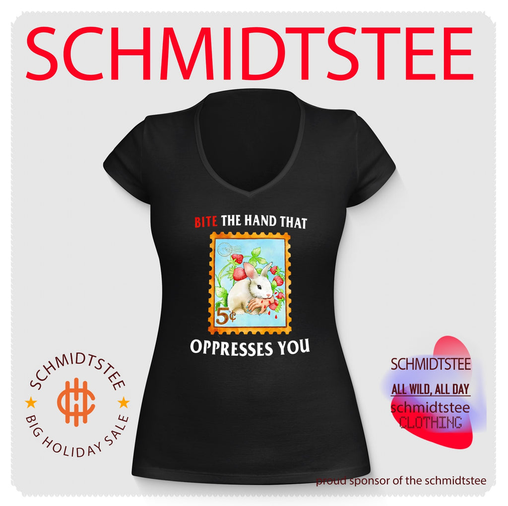 Bite the Hand That Oppresses You Rabbit Strawberry Stamp shirt