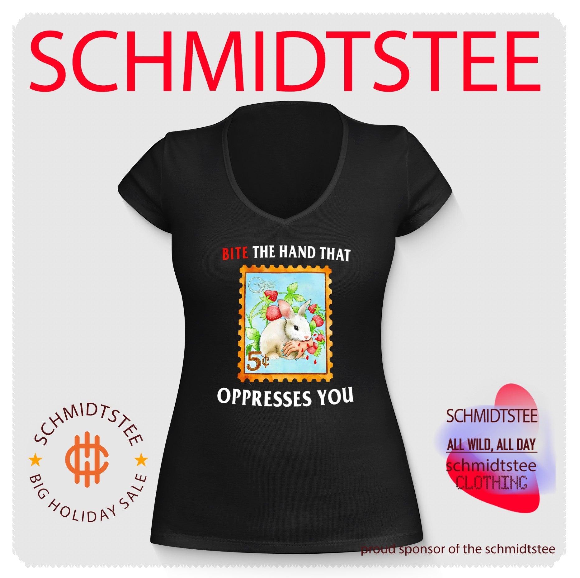 Bite the Hand That Oppresses You Rabbit Strawberry Stamp shirt