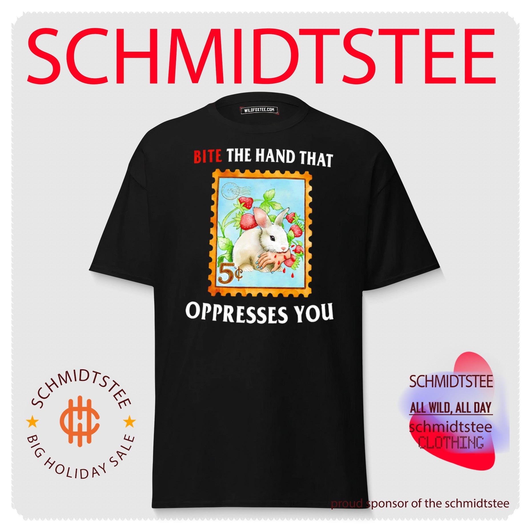 Bite the Hand That Oppresses You Rabbit Strawberry Stamp shirt