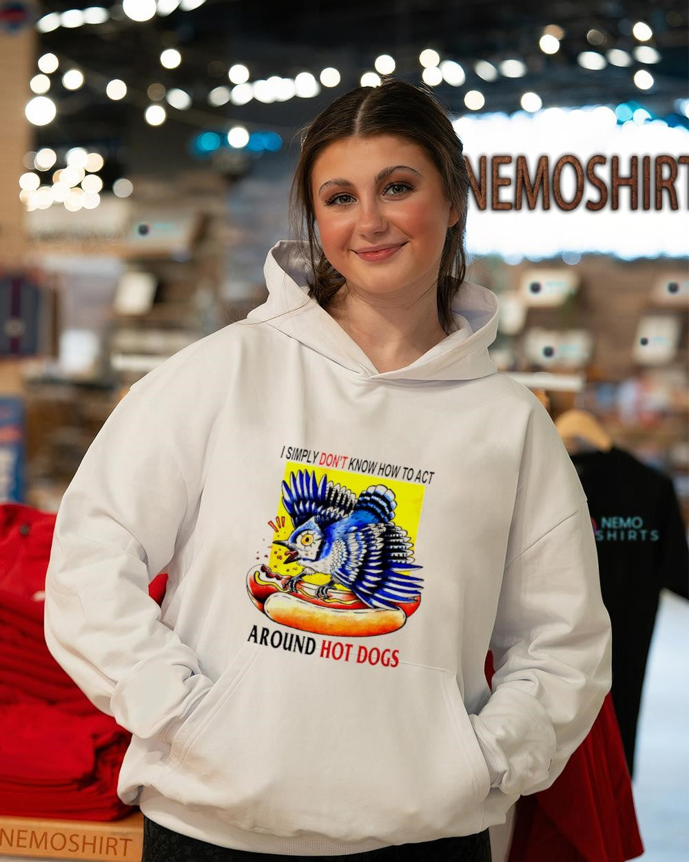 Blue Jay bird I simply don’t know how to act around hot dogs shirt
