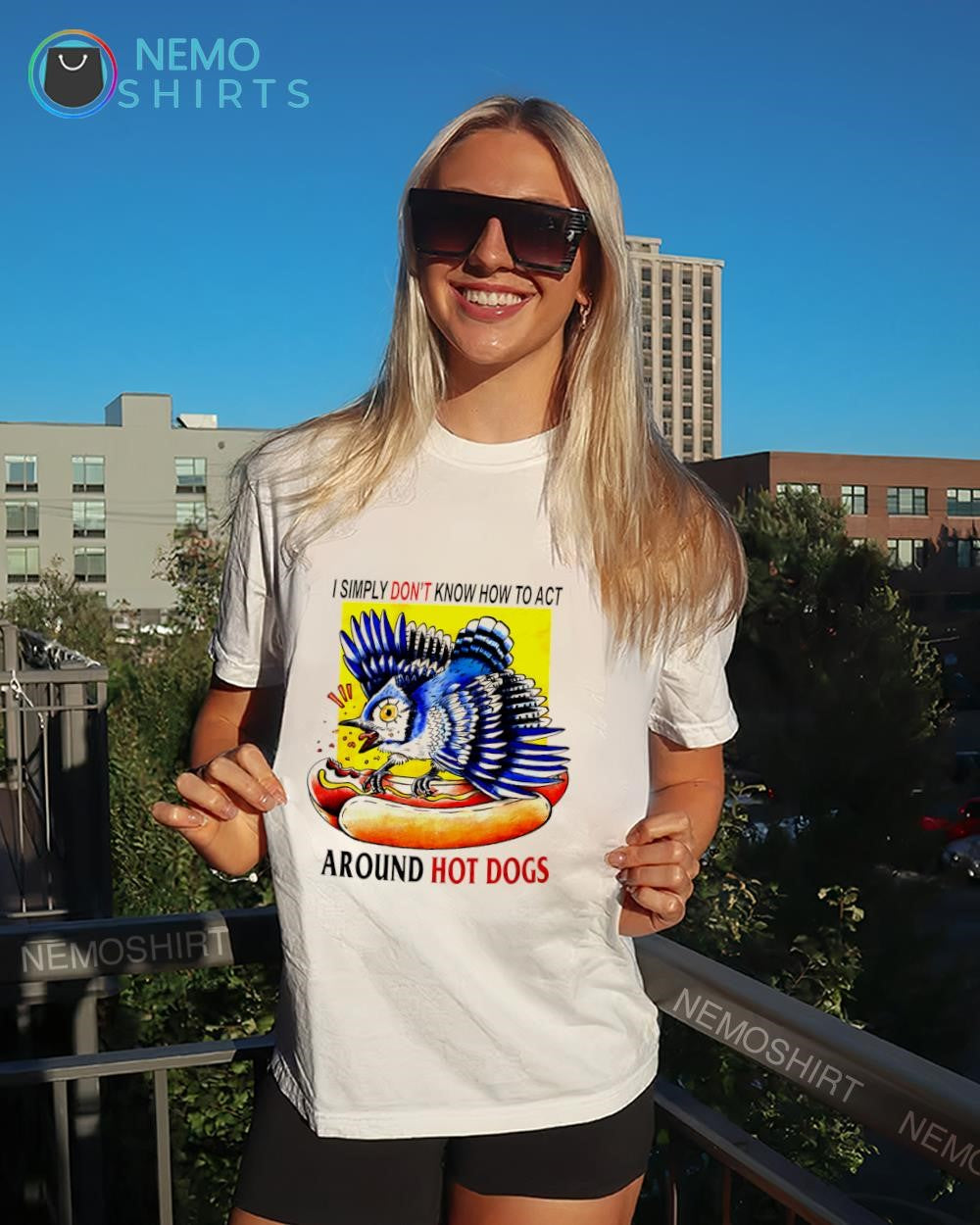 Blue Jay bird I simply don’t know how to act around hot dogs shirt