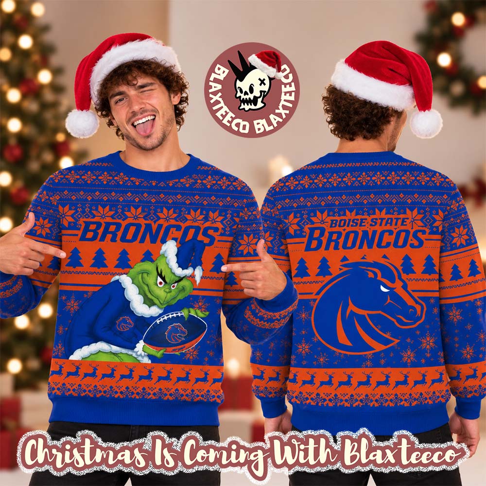 Boise State Broncos NCAA Grinch Stole The Ball Festive 2026 Christmas Ugly Sweater