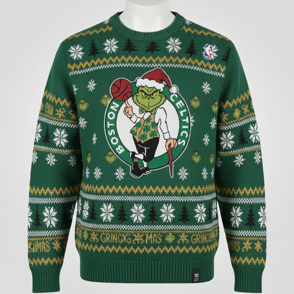 Boston Celtics x The Grinch Ugly Christmas Sweater – Green & White “Grinchmas” Knit