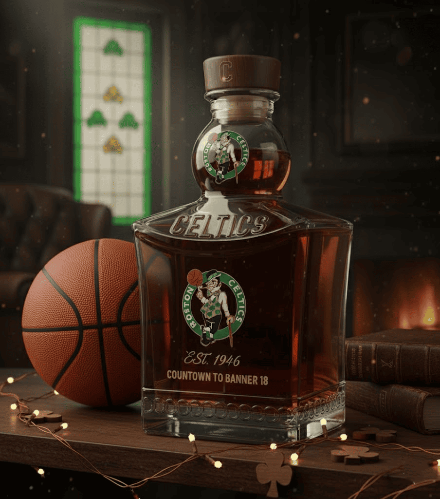 Boston Celtics NBA Custom Whiskey Bottle Decanter – Banner 18 Champions Gift