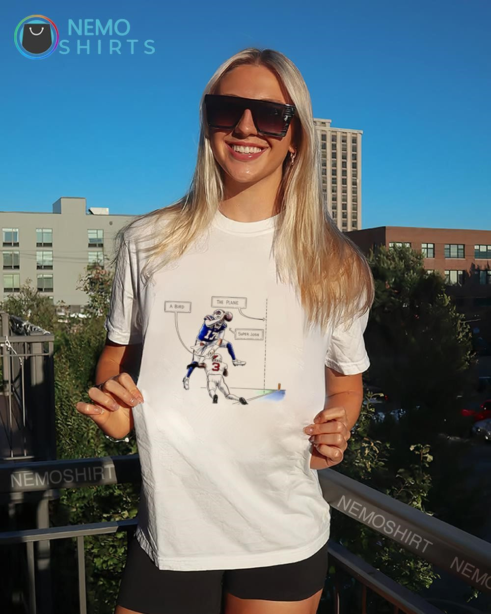 Buffalo Bills quarterback Josh Allen over Arizona Cardinals safety Budda Baker shirt