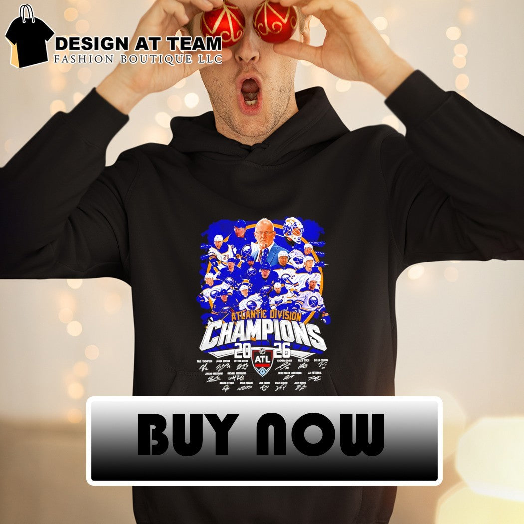 Buffalo Sabres Hockey Coach and Players Teams Atlantic Division Champions 2026 signatures shirt