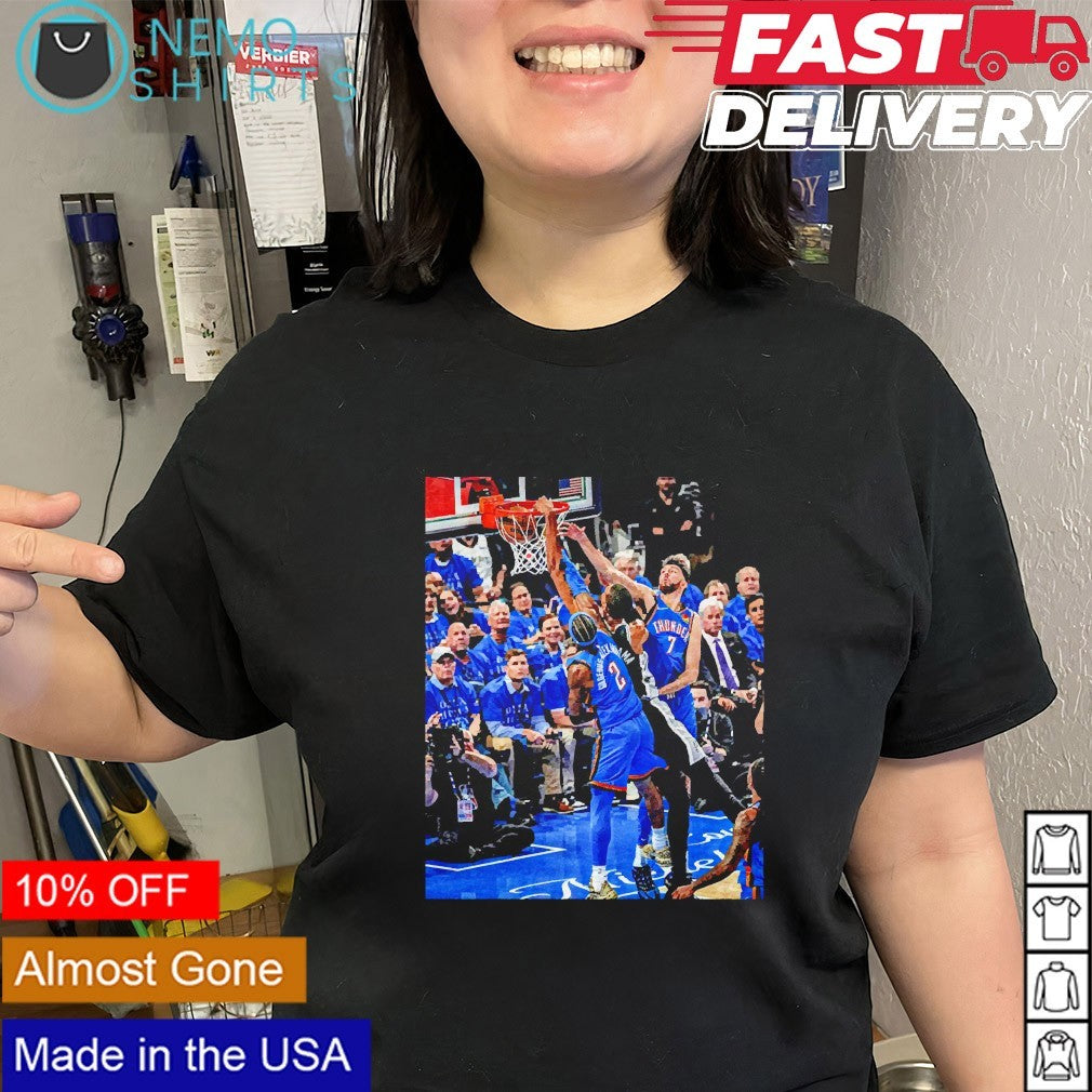 Victor Wembanyama dunking on Chet and Shai in Game 1 shirt