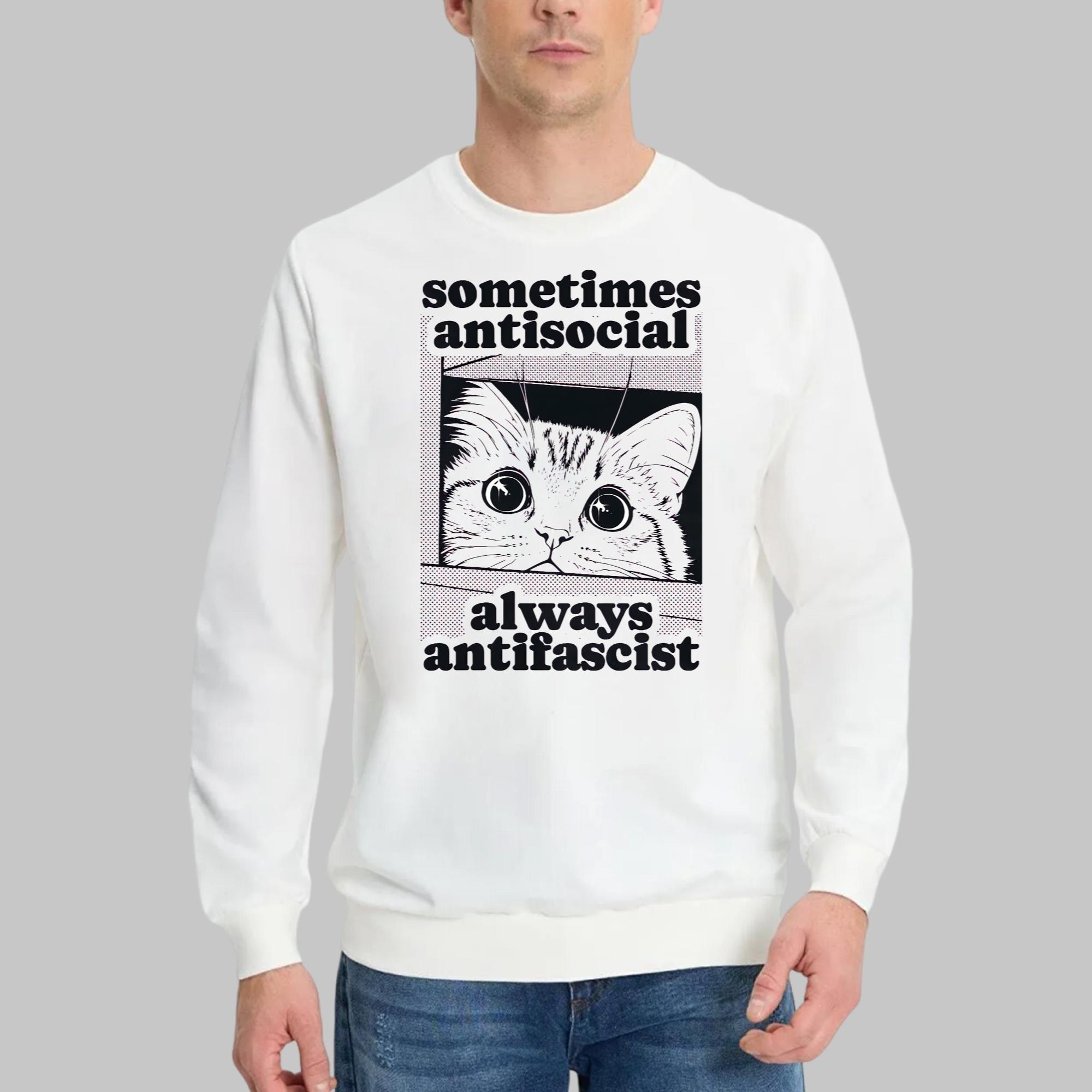 Cat Sometimes Antisocial Always Antifascist Shirt