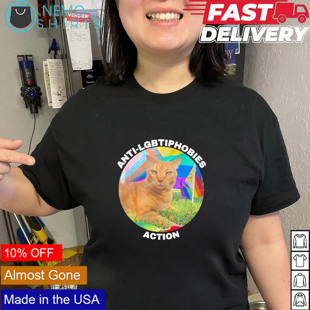 Cat anti-LGBTiphobies action Progress Pride flag shirt