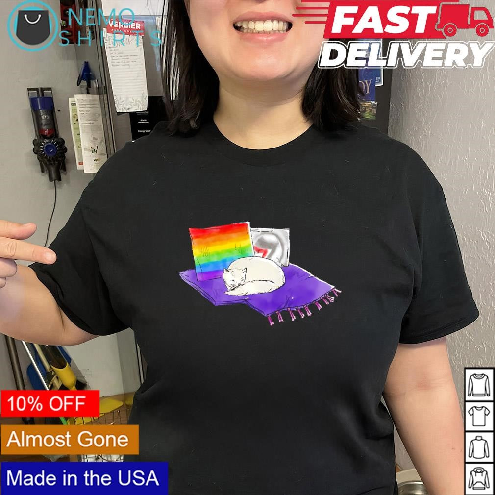 Cat sleeping vibrant rainbow flag LGBT pride shirt