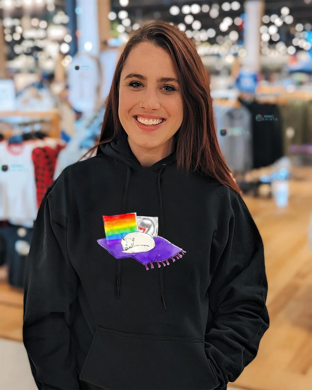 Cat sleeping vibrant rainbow flag LGBT pride shirt