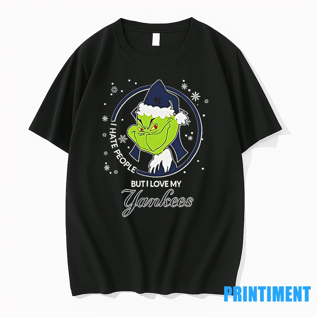 Christmas Grinch Santa I Hate People But I Love My New York Yankees Christmas Tshirts