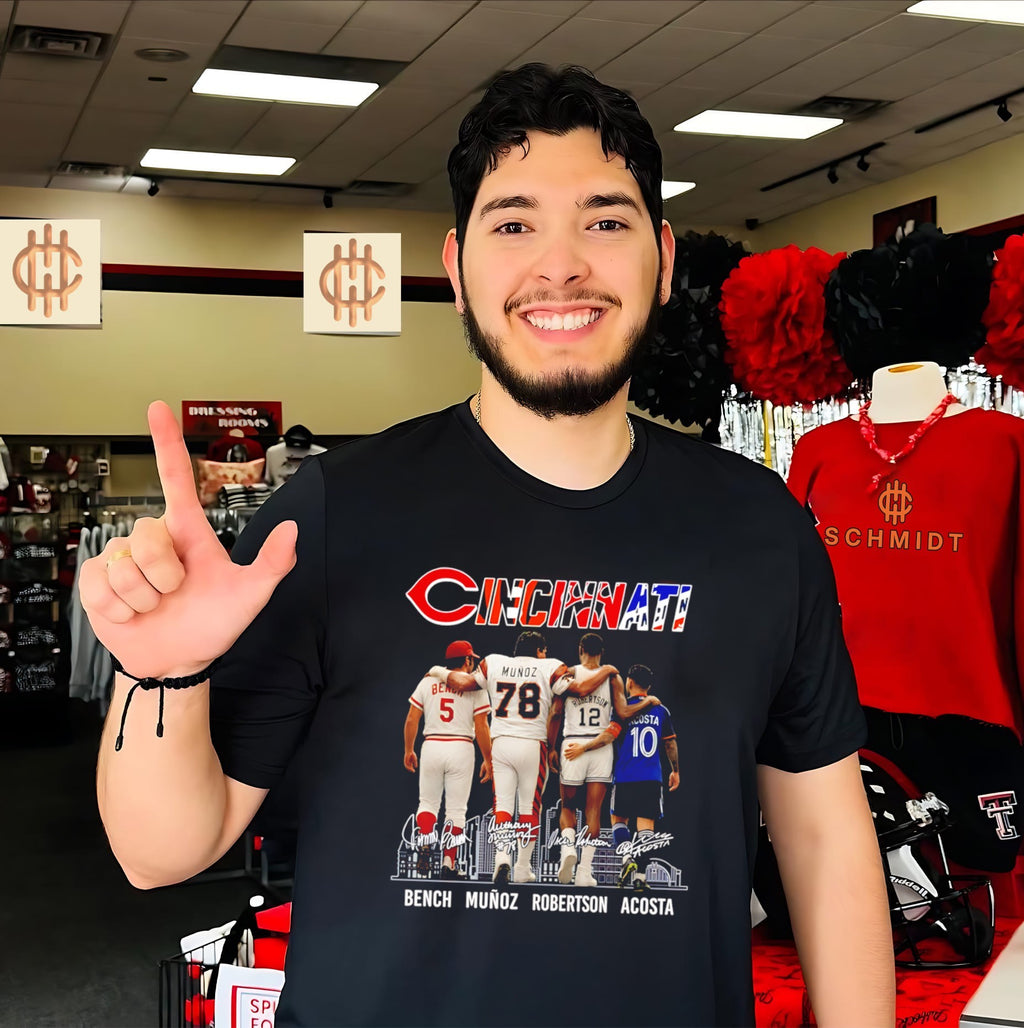 Cincinnati Legends Johnny Bench Anthony Muñoz Oscar Robertson and Luciano Acosta shirt