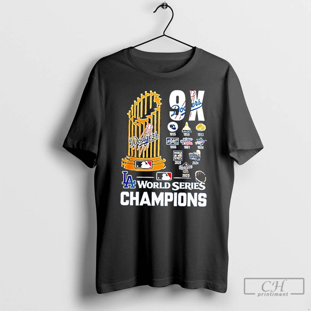 Classic 2025 9x World Series Champions Los Angeles Dodgers Baseball T Shirts Hoodie Sweatshirt | PurePodTees.com