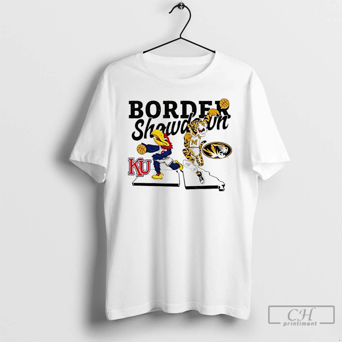 Classic 2025 Basketball Border Showdown Ku Vs Mizzou Mascot Shirt Hoodie Sweatshirt | PurePodTees.com