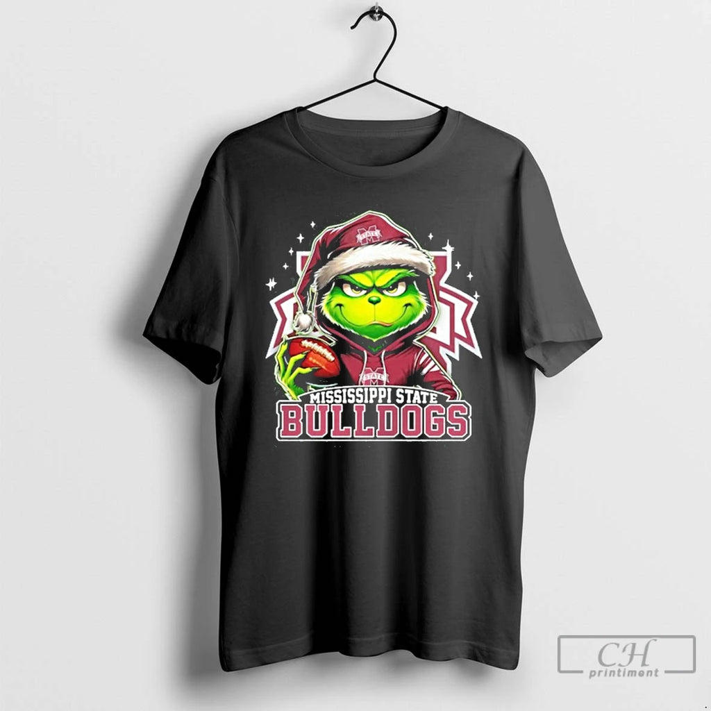 Classic 2025 Santa Grinch X Mississippi State Bulldogs Logo Baseball Shirt Hoodie Sweatshirt | PurePodTees.com