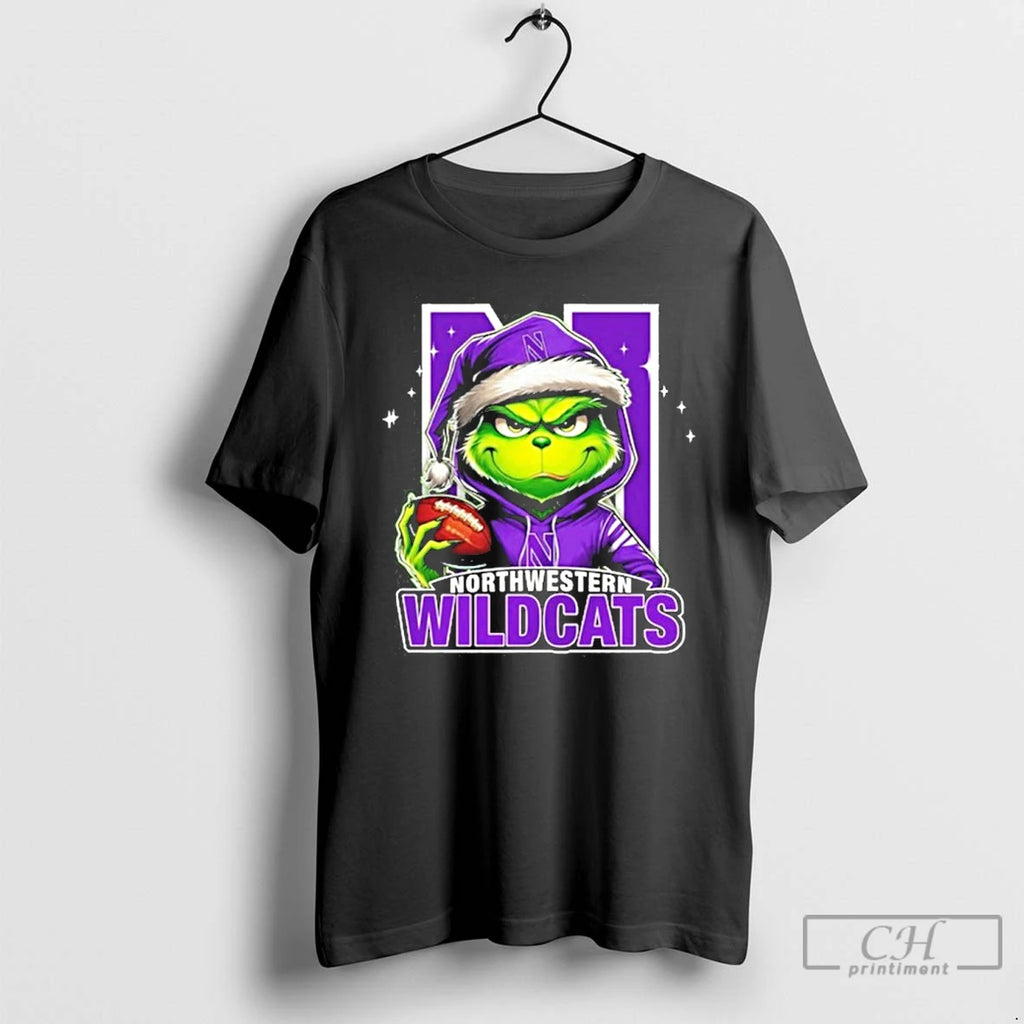 Classic 2025 Santa Grinch X Northwestern Wildcats Logo Baseball Shirt Hoodie Sweatshirt | PurePodTees.com