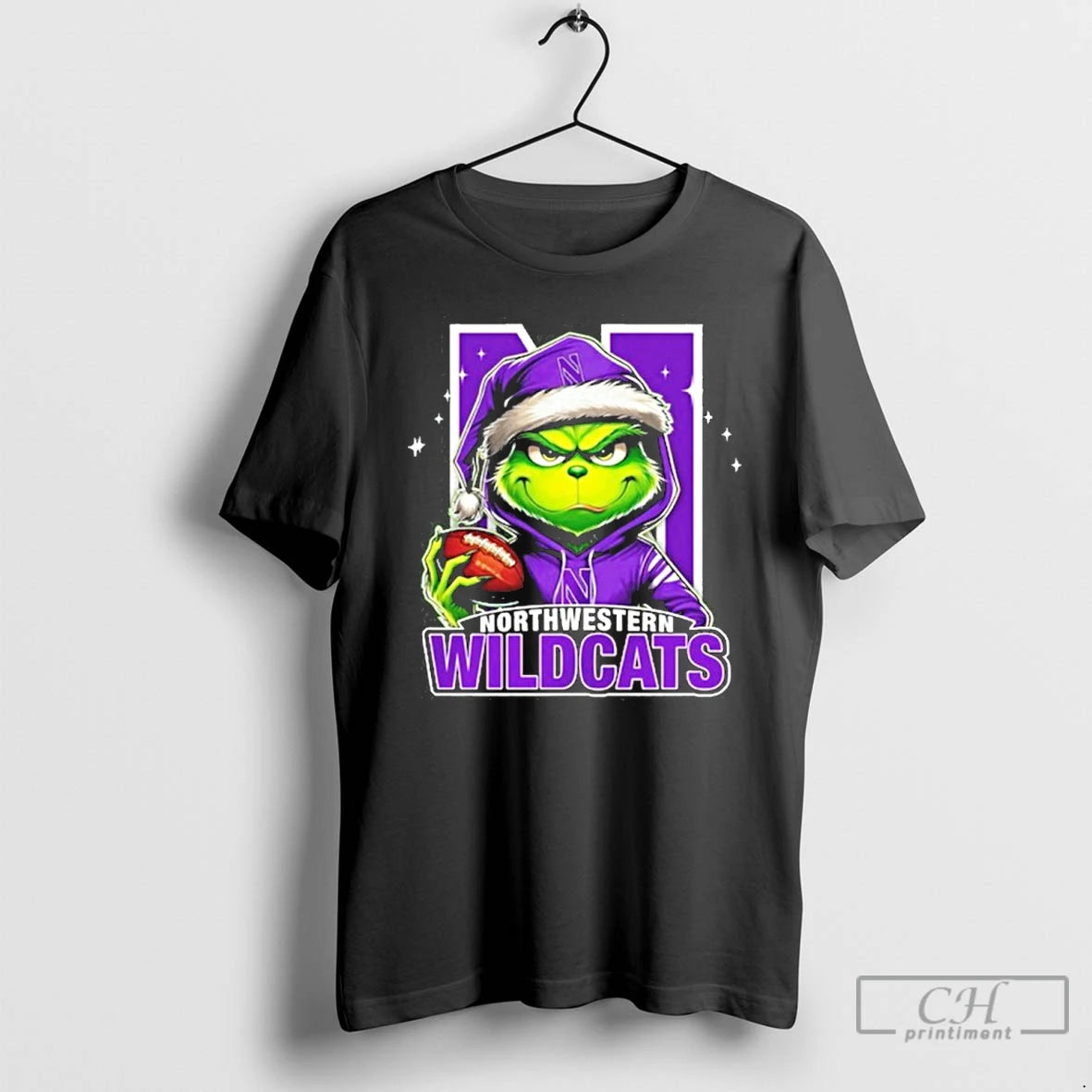 Classic 2025 Santa Grinch X Northwestern Wildcats Logo Baseball Shirt Hoodie Sweatshirt | PurePodTees.com