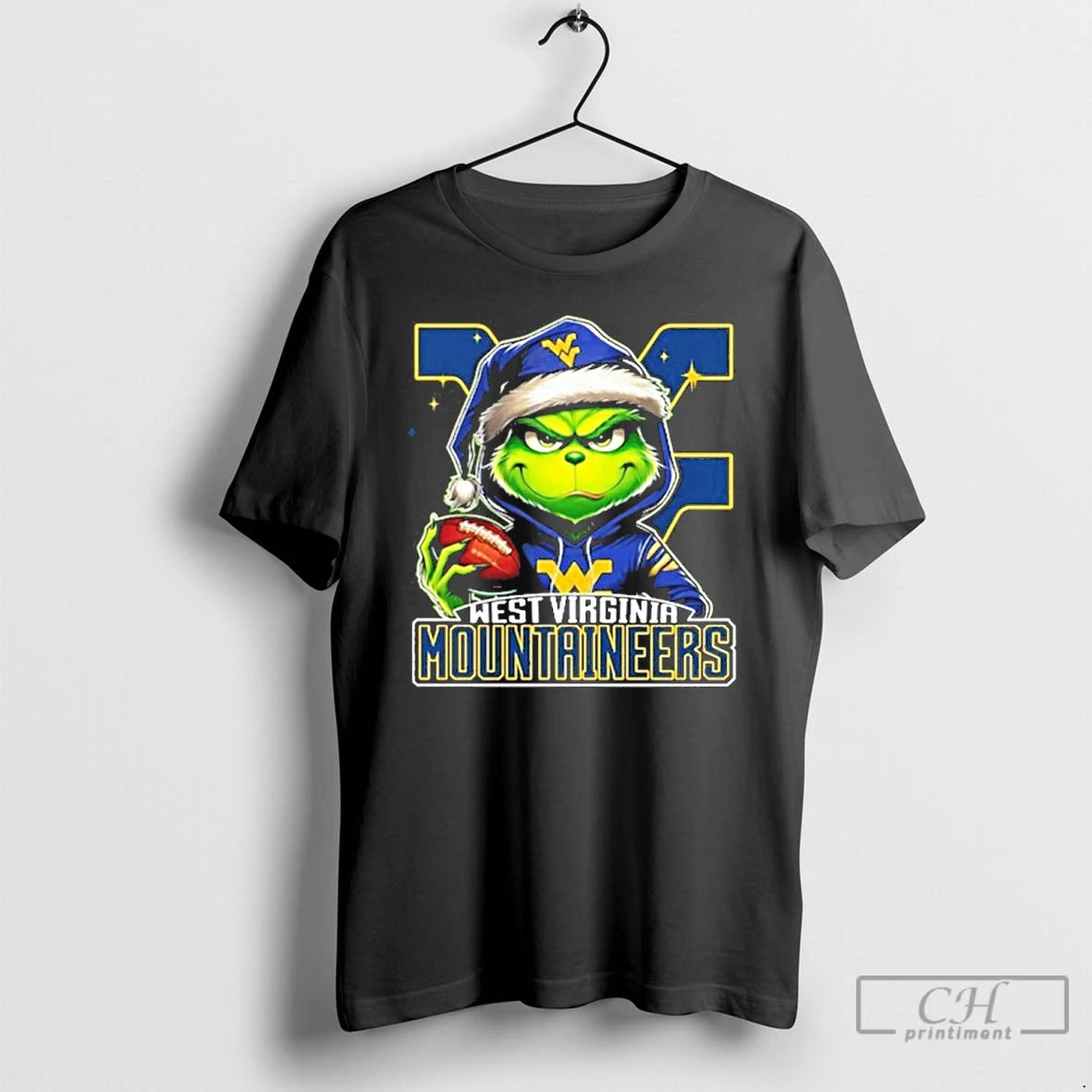 Classic 2025 Santa Grinch X West Virginia Mountaineers Logo Baseball Shirt Hoodie Sweatshirt | PurePodTees.com