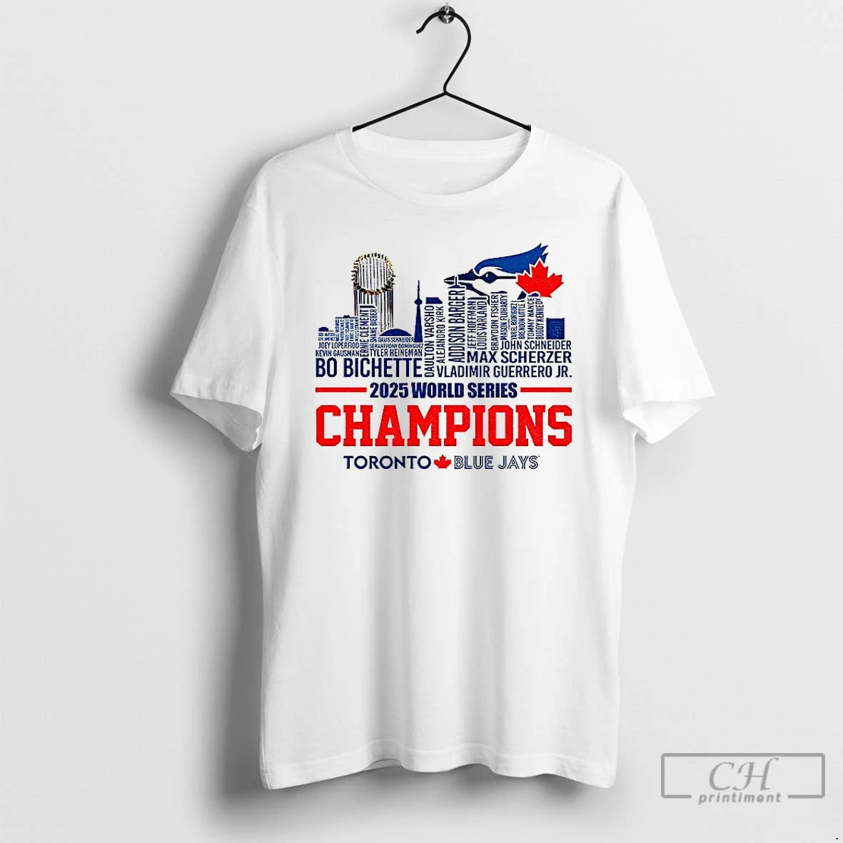 Classic 2025 Toronto Blue Jays World Series Champions Players Name City Skyline T Shirts