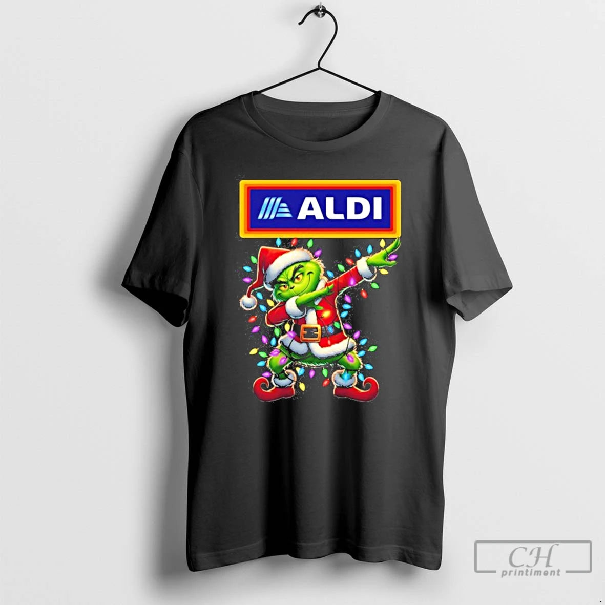 Classic Aldi Logo X Grinch Dabbing Light Christmas T Shirts Hoodie Sweatshirt | PurePodTees.com