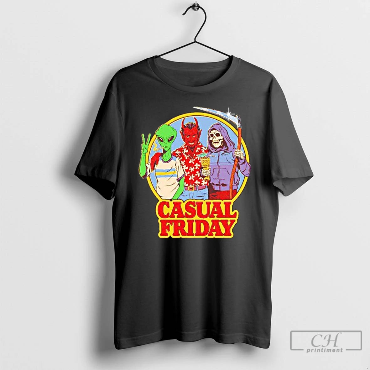 Classic Alien Devil And Grim Reaper Casual Friday T Shirts