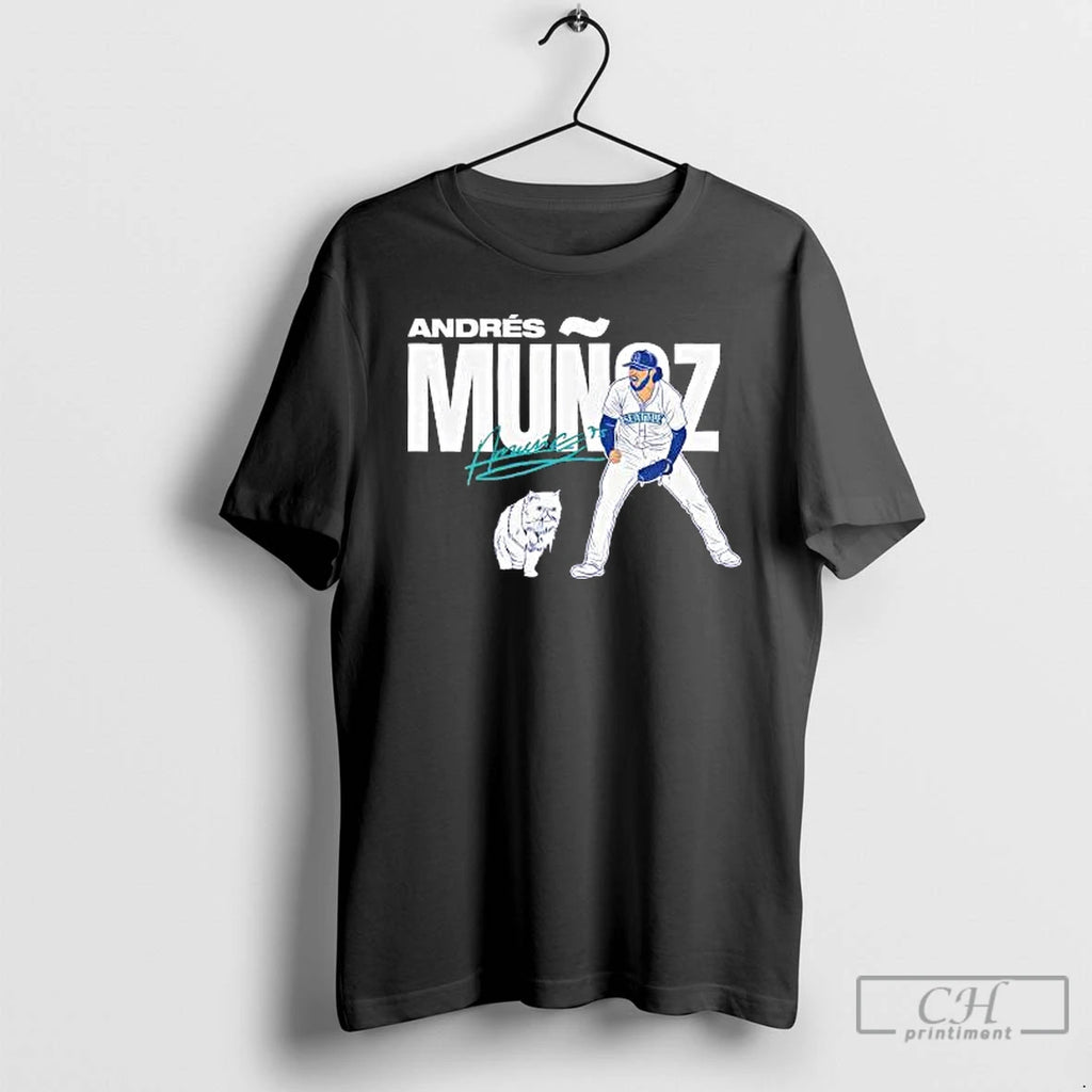 Classic Andres Munoz And Cat Seattle Mariners Mlb 2025 Baseball Signature T Shirts
