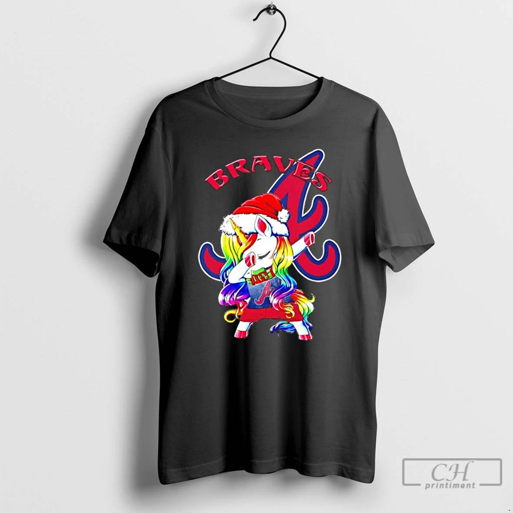 Classic Atlanta Braves X Unicorn Santa Hat Dabbing Merry Christmas T Shirts Hoodie Sweatshirt | PurePodTees.com