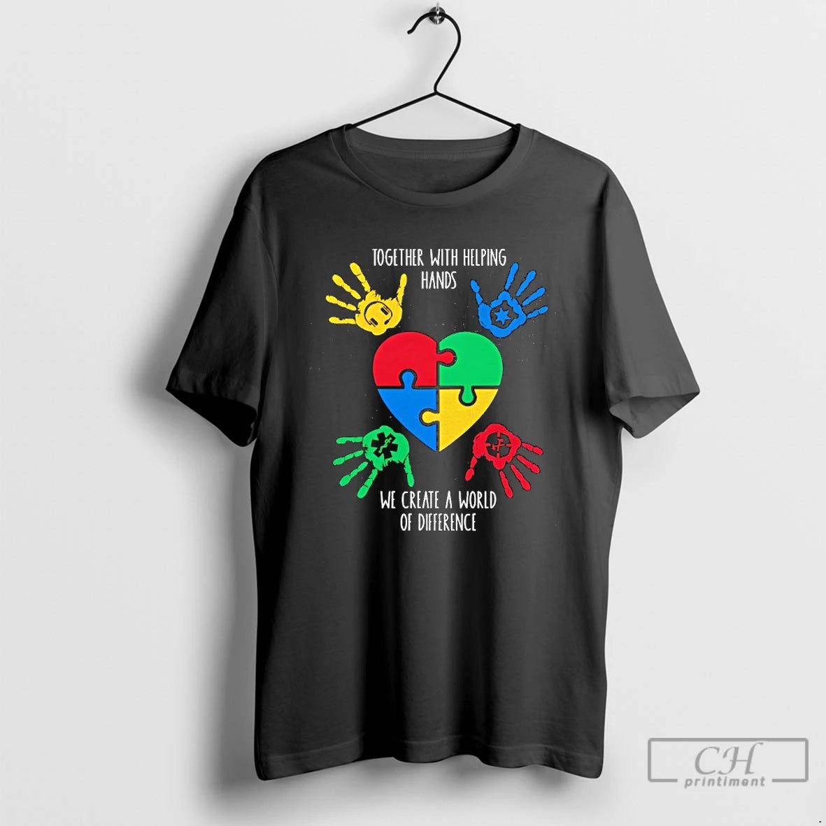 Classic Autism Awareness Together With Helping Hands We Create A World Of Difference T Shirts Hoodie Sweatshirt