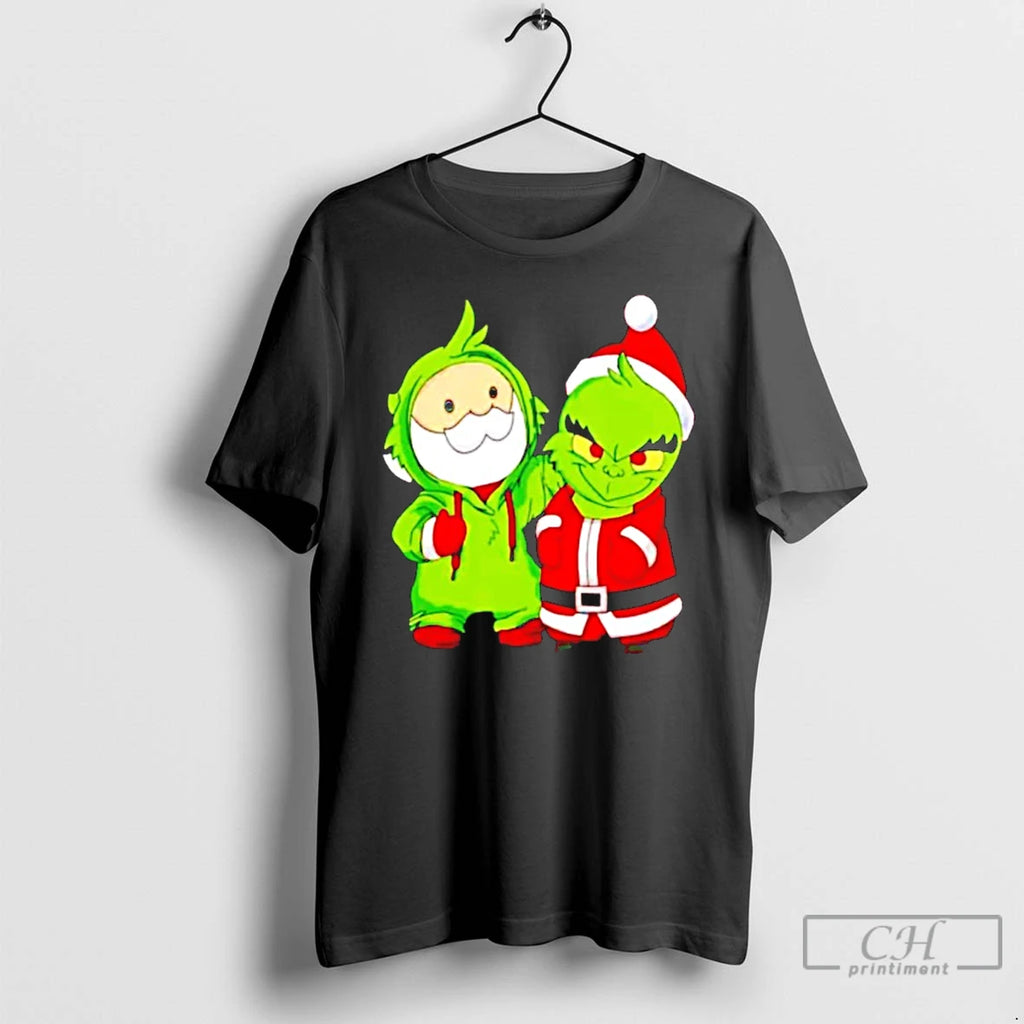Classic Baby Grinch And Santa Chibi Christmas T Shirts