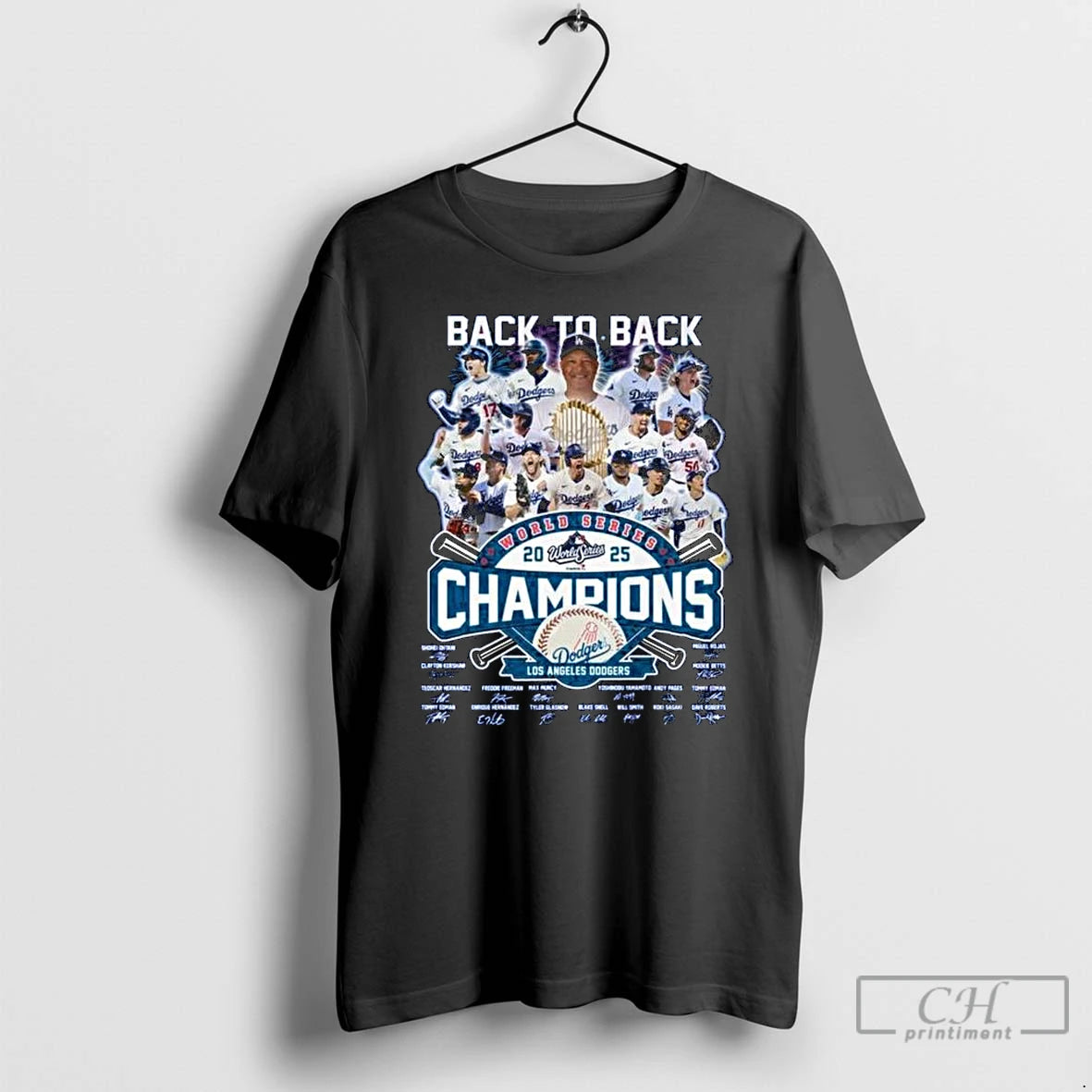 Classic Back To Back World Series 2025 Champions Los Angeles Dodgers Players Signatures Fireworks Long Shirt Hoodie...
