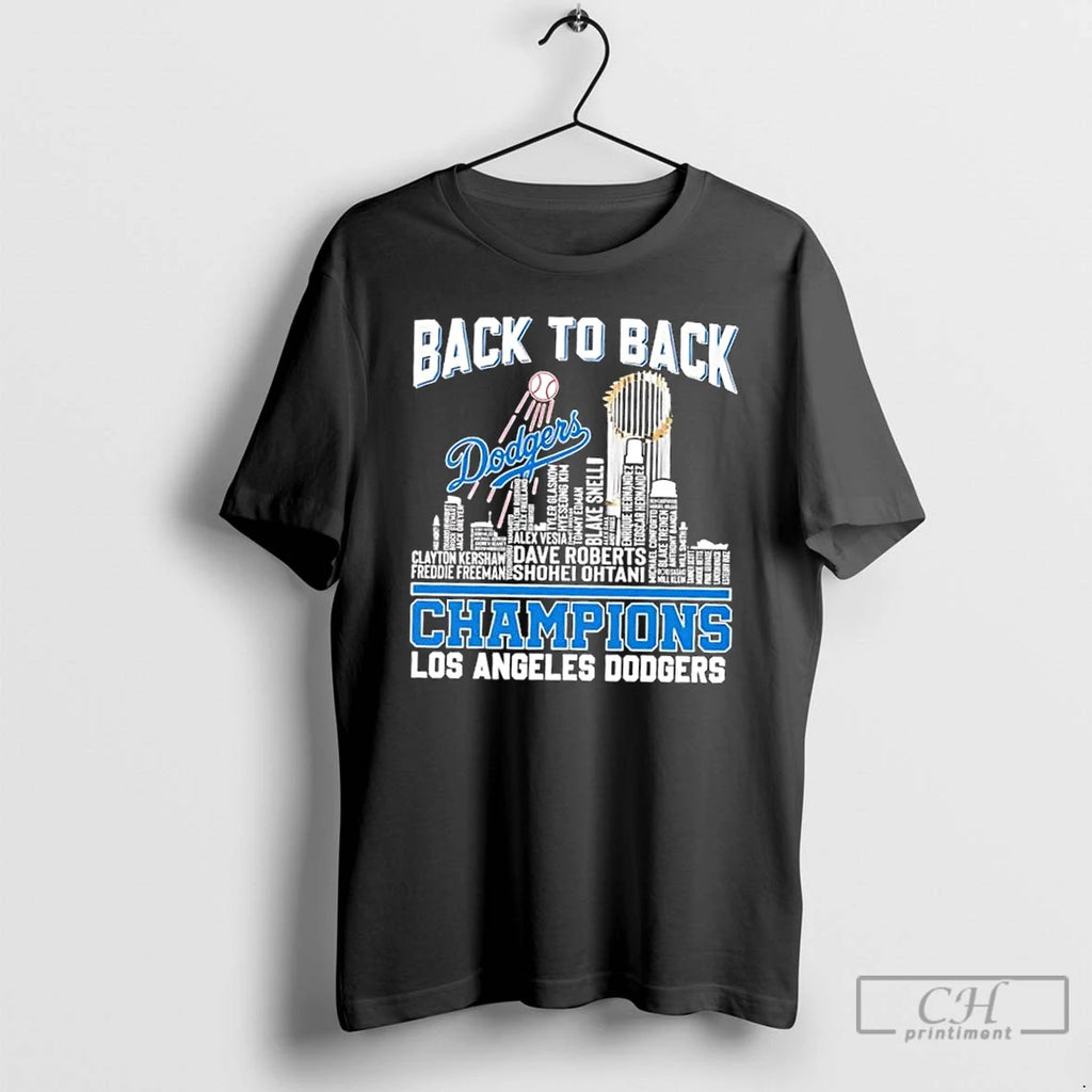 Classic Back To Back Champions Los Angeles Dodgers All Names City Skyline T Shirts Hoodie Sweatshirt | PurePodTees.com