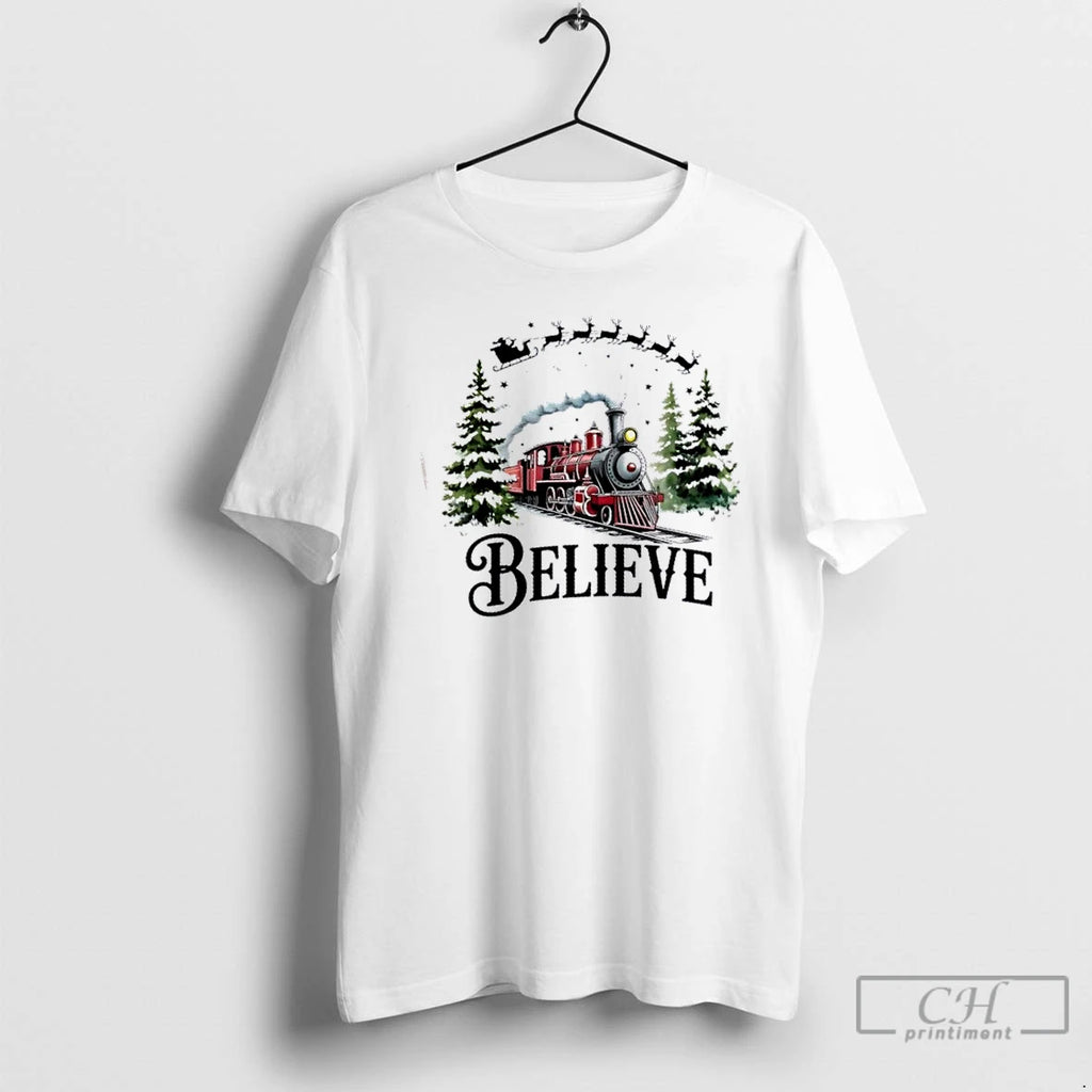 Classic Believe North Pole Train Christmas Festive T Shirts