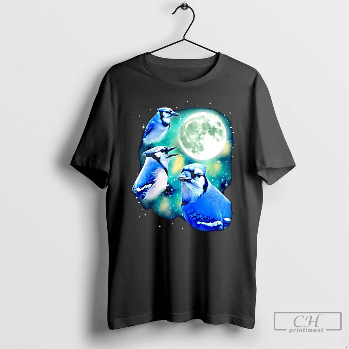 Classic Birdwatching Three Blue Jay Moon Avian Wildlife Graphic T Shirts Hoodie Sweatshirt | PurePodTees.com