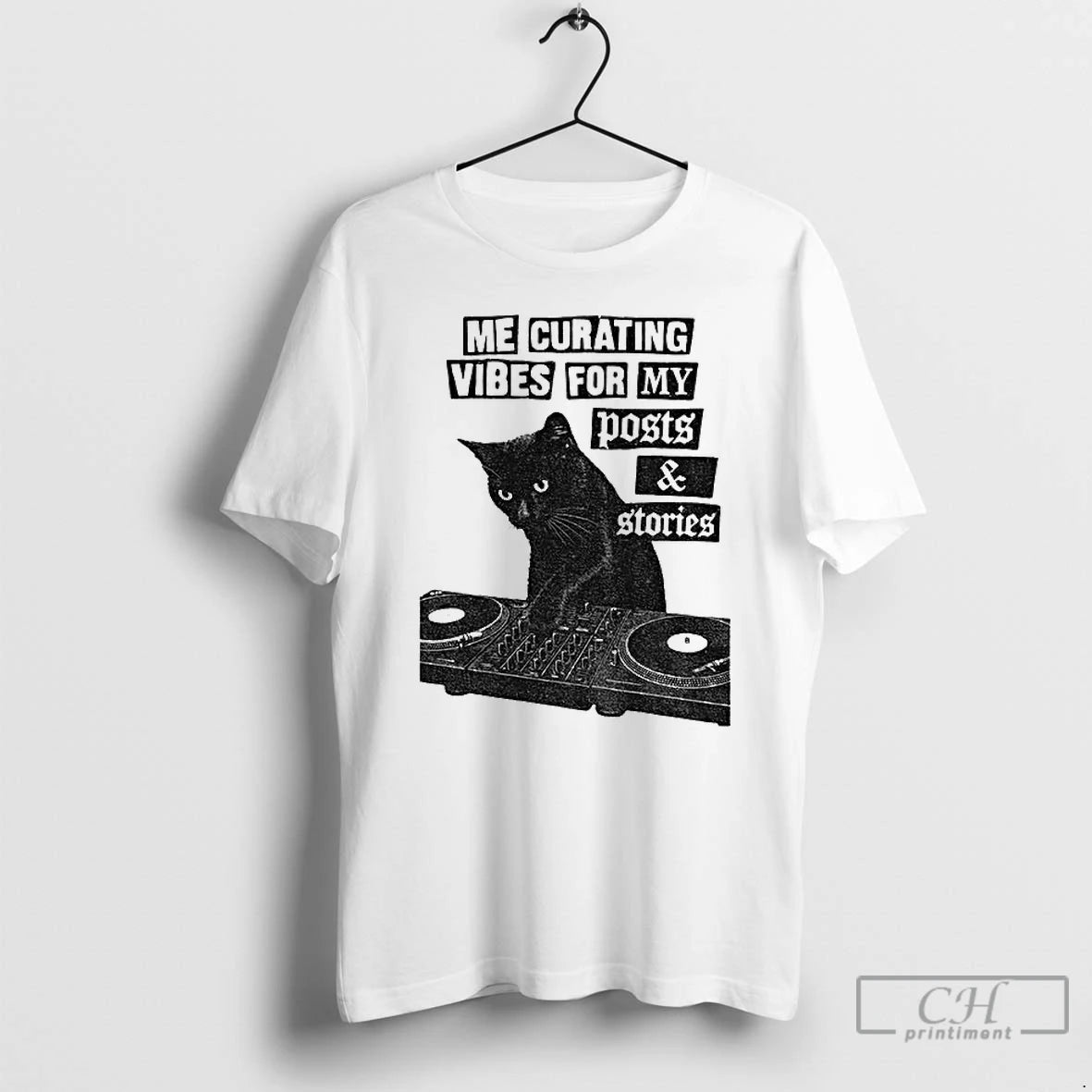 Classic Black Cat Dj Me Curating Vibes For My Posts And Stories Vintage T Shirts Hoodie Sweatshirt | PurePodTees.com