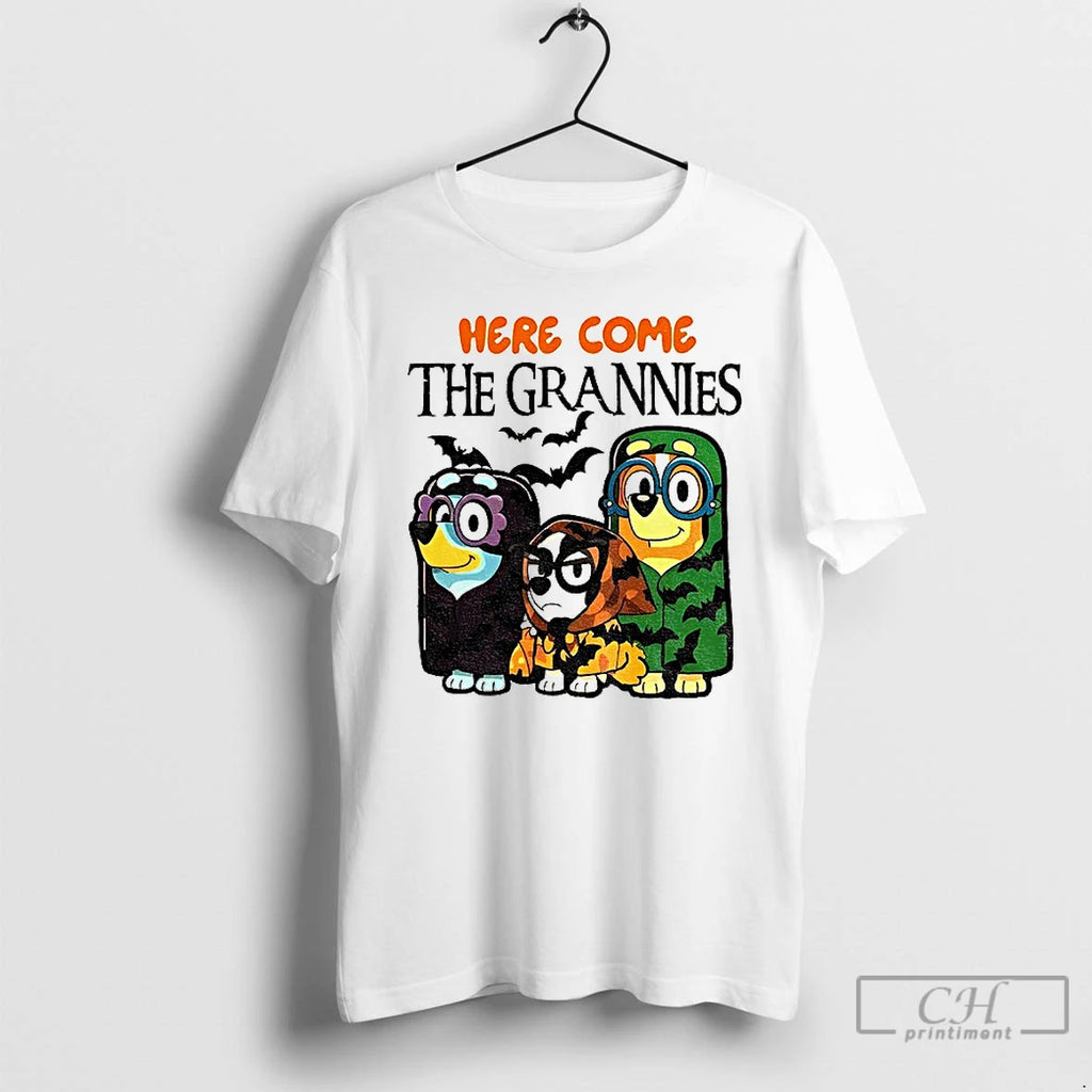 Classic Blue Dog Here Come The Grannies Halloween T Shirts Hoodie Sweatshirt | PurePodTees.com