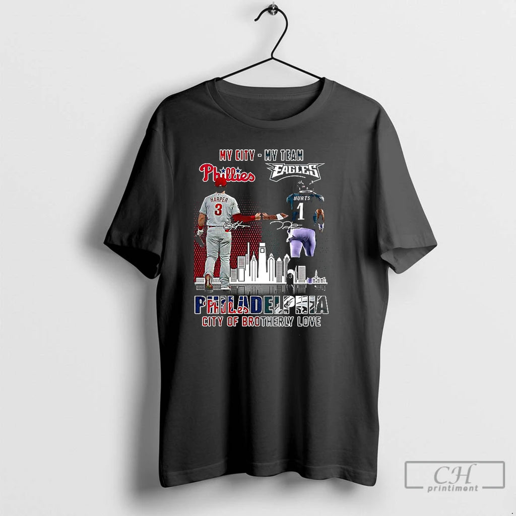 Classic Bryce Harper And Jalen Hurts Philadelphia City Of Brotherly Love Signature T Shirts