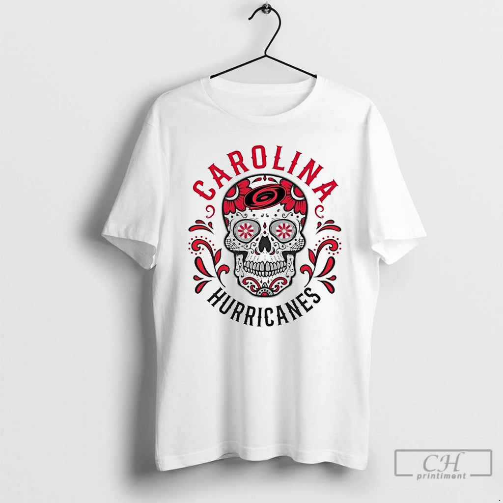 Classic Carolina Hurricanes Checkered Flag Sugar Skull Ornaments T Shirts Hoodie Sweatshirt | PurePodTees.com