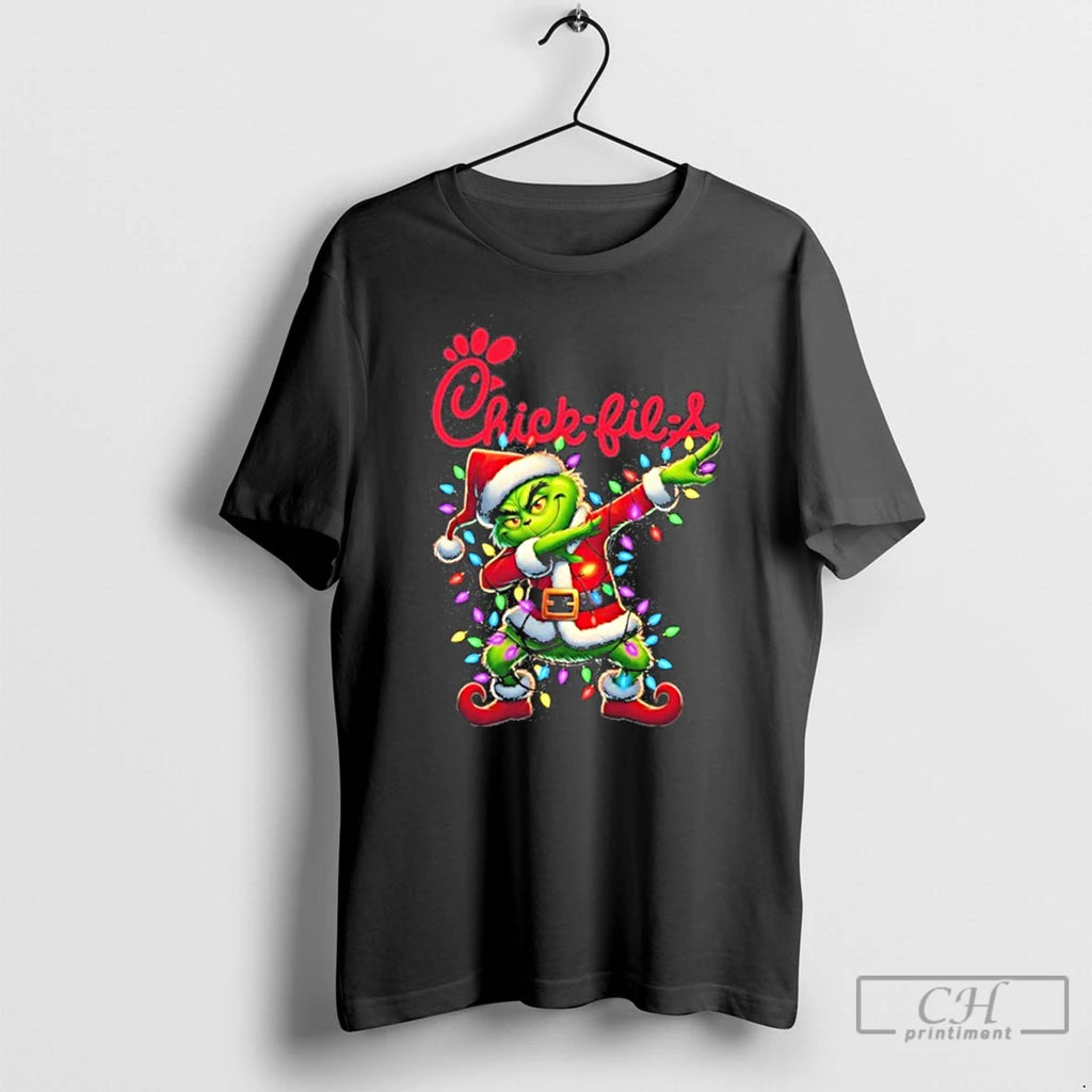 Classic Chick Fil A Logo X Grinch Dabbing Light Christmas T Shirts Hoodie Sweatshirt | PurePodTees.com