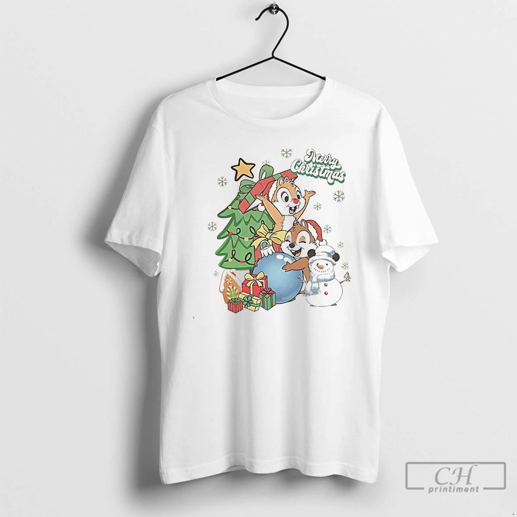 Classic Chip And Dale Merry Christmas Tree White T Shirts Hoodie Sweatshirt | PurePodTees.com