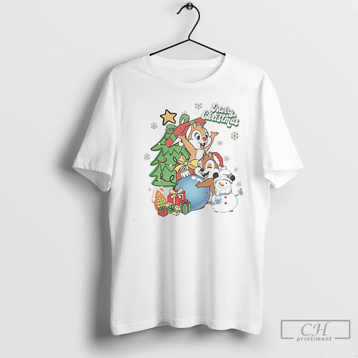 Classic Chip And Dale Merry Christmas Tree White T Shirts Hoodie Sweatshirt | PurePodTees.com
