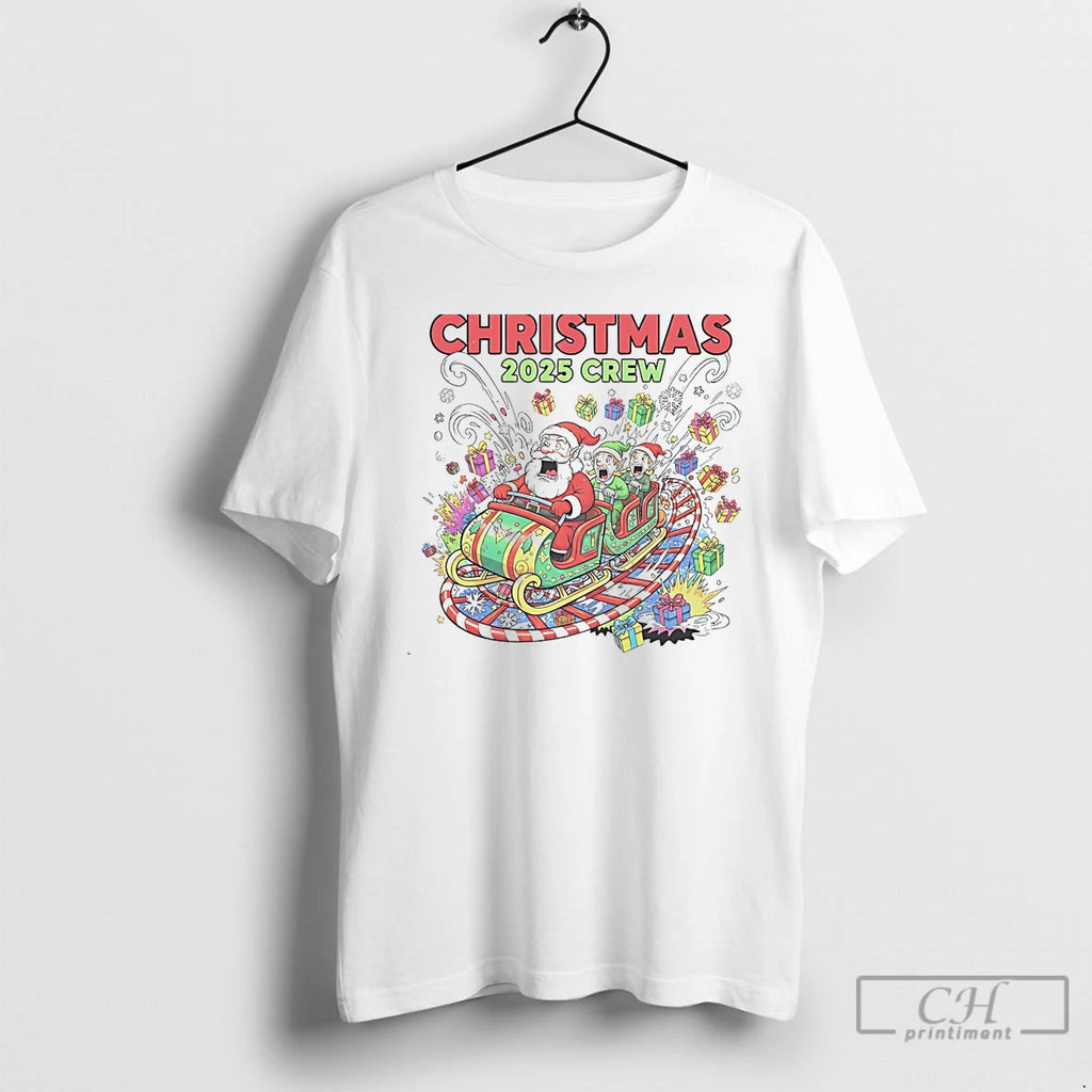 Classic Christmas 2025 Crew Santa Sleigh Ride Rollercoaster White T Shirts Hoodie Sweatshirt | PurePodTees.com