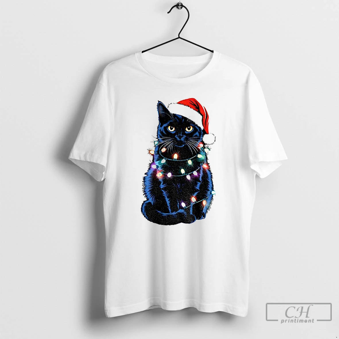 Classic Christmas Black Cat Holiday Lights Shirt Hoodie Sweatshirt | PurePodTees.com